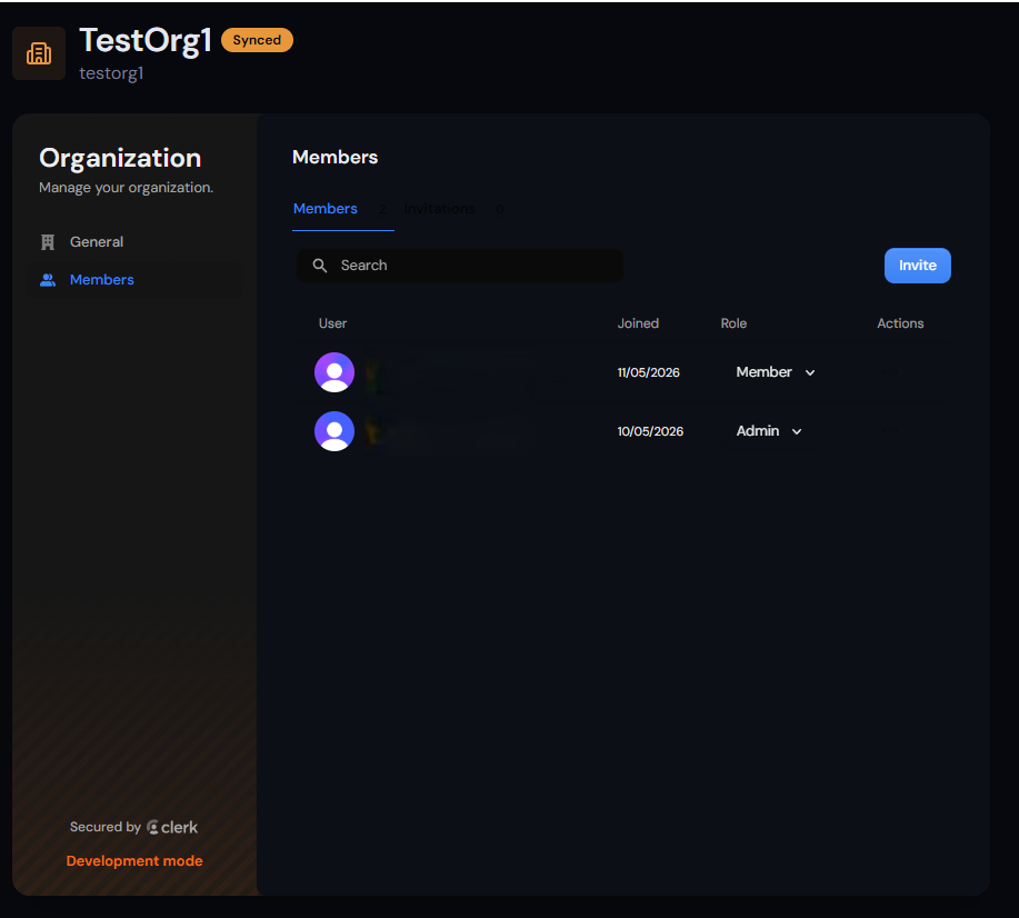 Organisation page