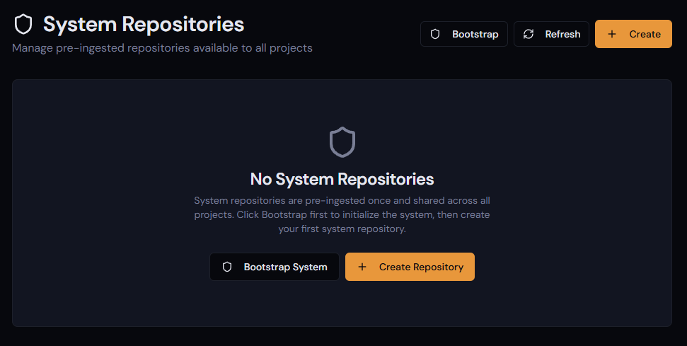 System Repositories page
