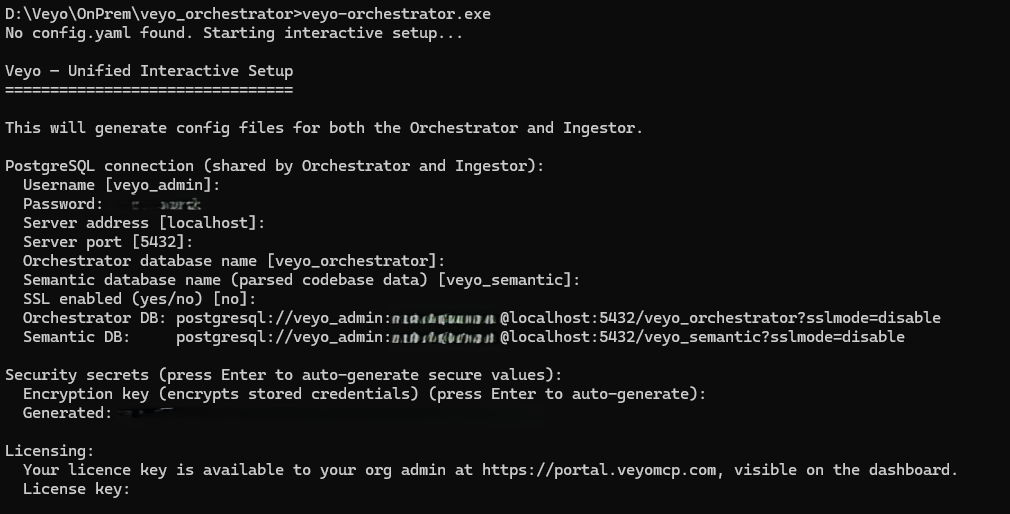 Veyo unified interactive setup wizard running in a terminal