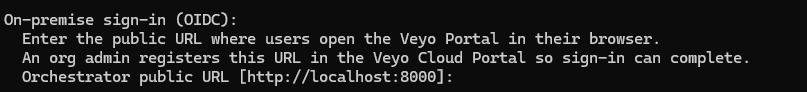 Setup wizard prompting for the orchestrator public URL