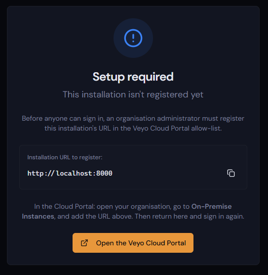 Setup required — this installation isn't registered yet