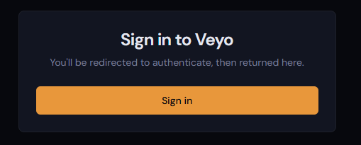 Sign in to Veyo screen on the on-premise portal